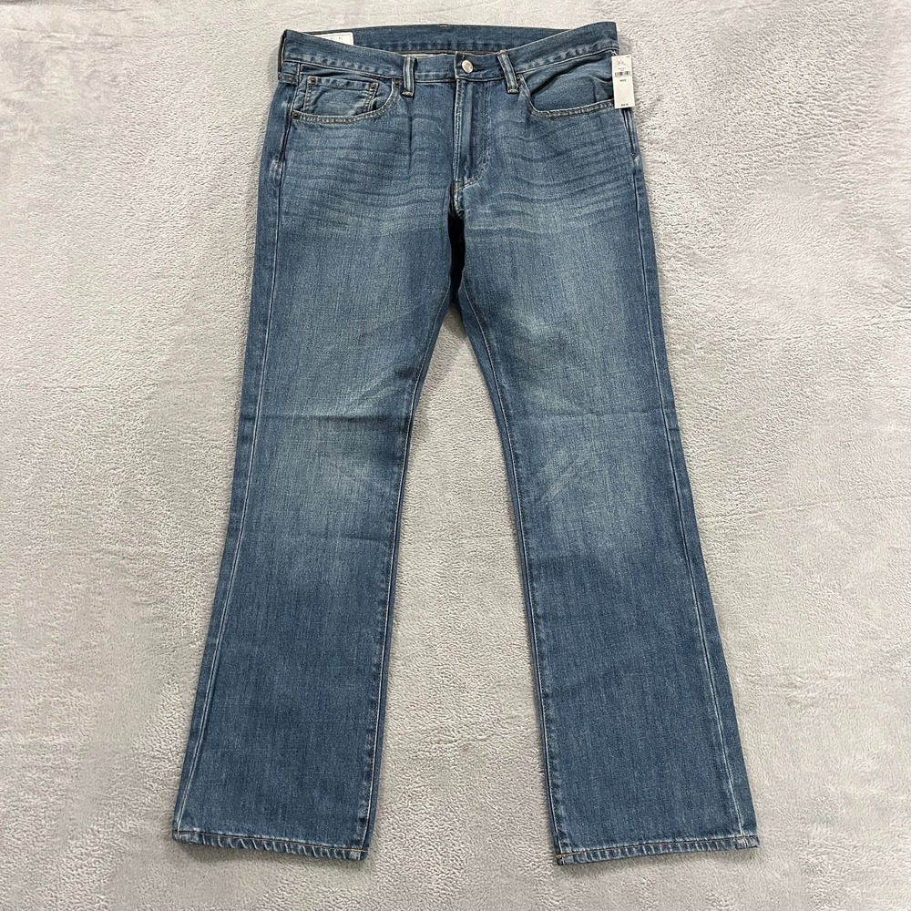 Gap Bootcut Leg Jeans Mens 34x32 Blue Whiskered Denim Cotton Low Rise Washwell